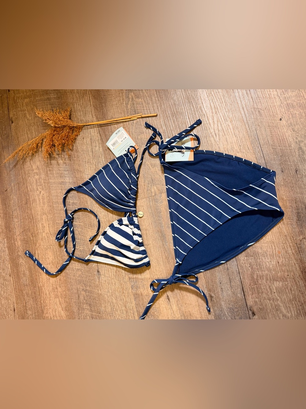 Shade & Shore Navy and White Striped Tie Bikini Set
